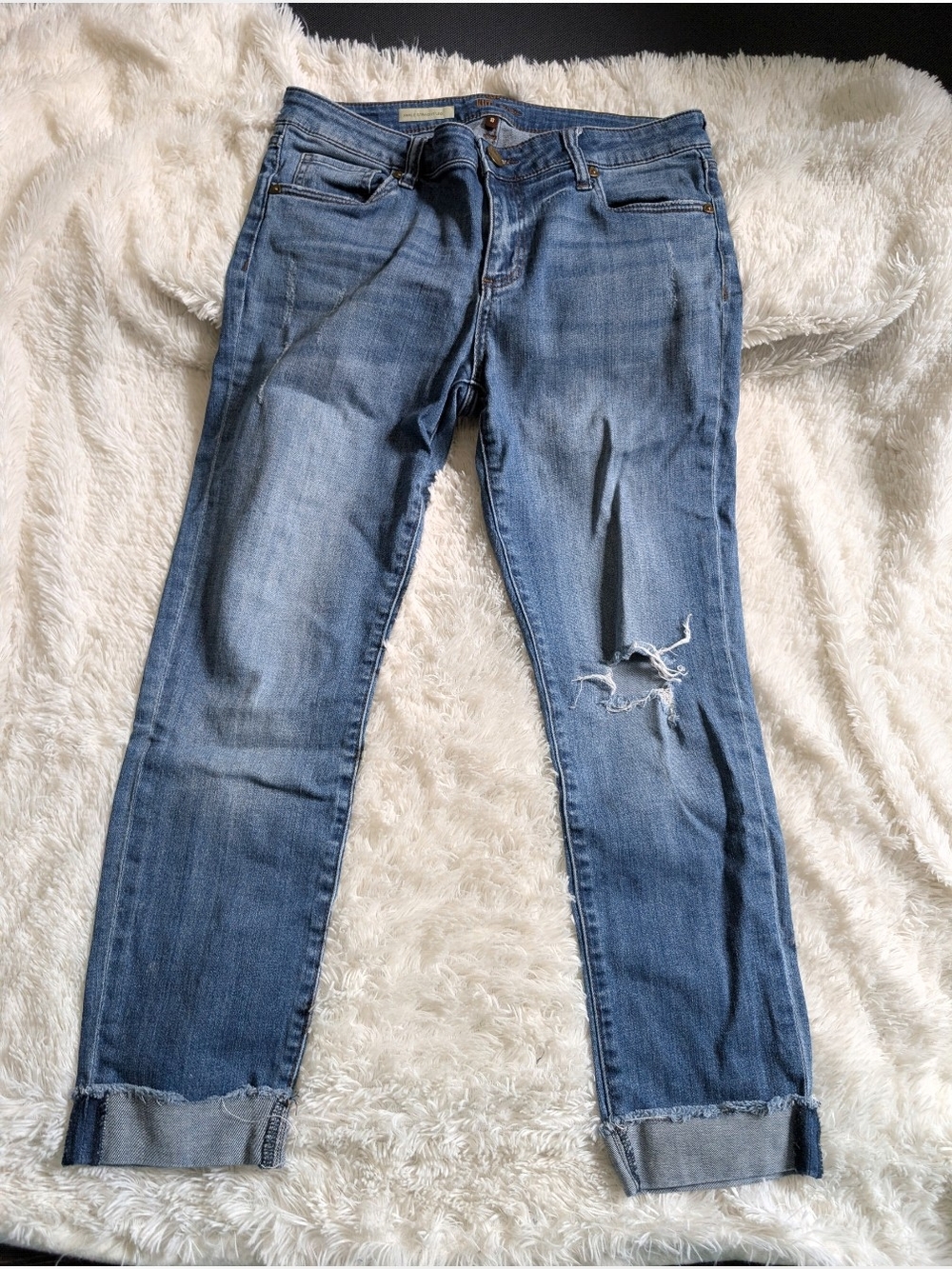 Kut From The Cloth Ankle Straight Leg Distressed Blue Denim Jeans Size 8